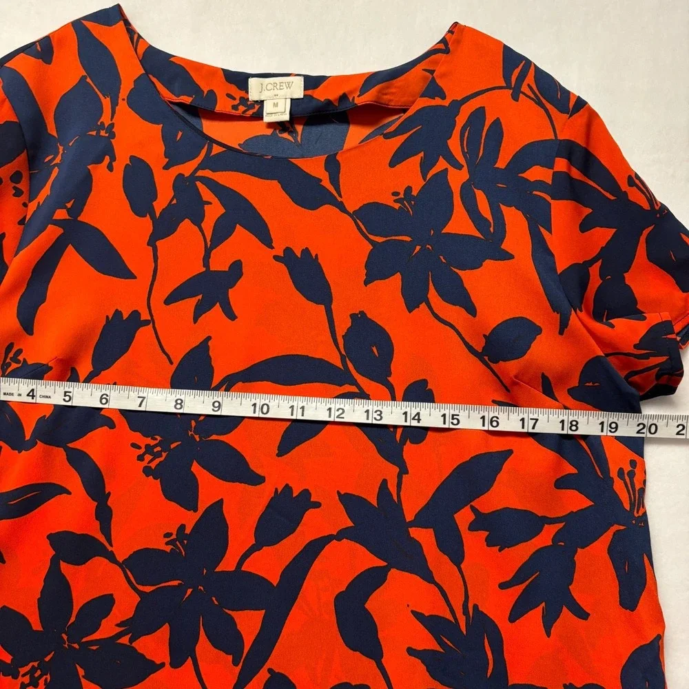 J. Crew Orange Navy Floral Print Short‎ Sleeve Tunic Top Medium